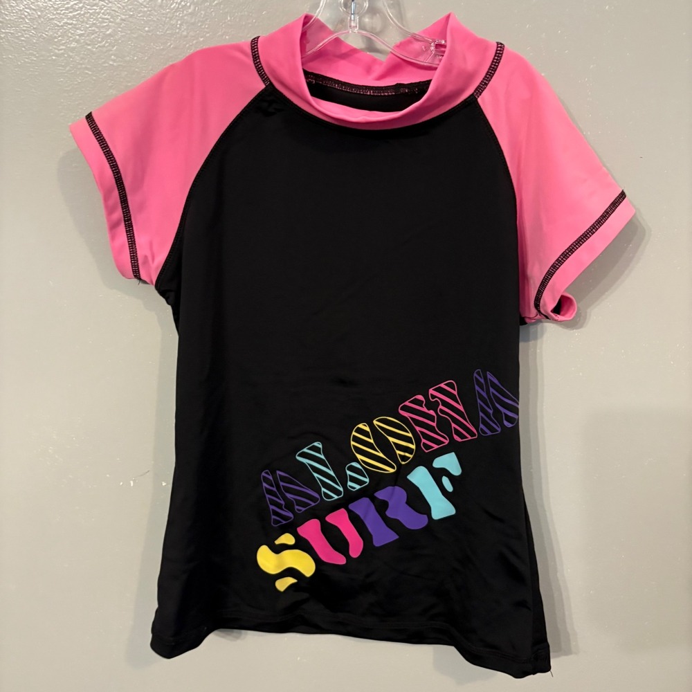 Sunspecs Rash Guard Aloha Surf Swim‎ Top Short Sleeve Pink Black (Girls Small)